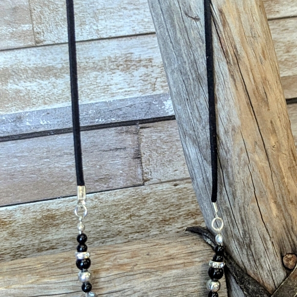 NWT Black Suede W Beads & Squash Blossom Charm Fringe & Cross Necklace - Picture 7 of 9